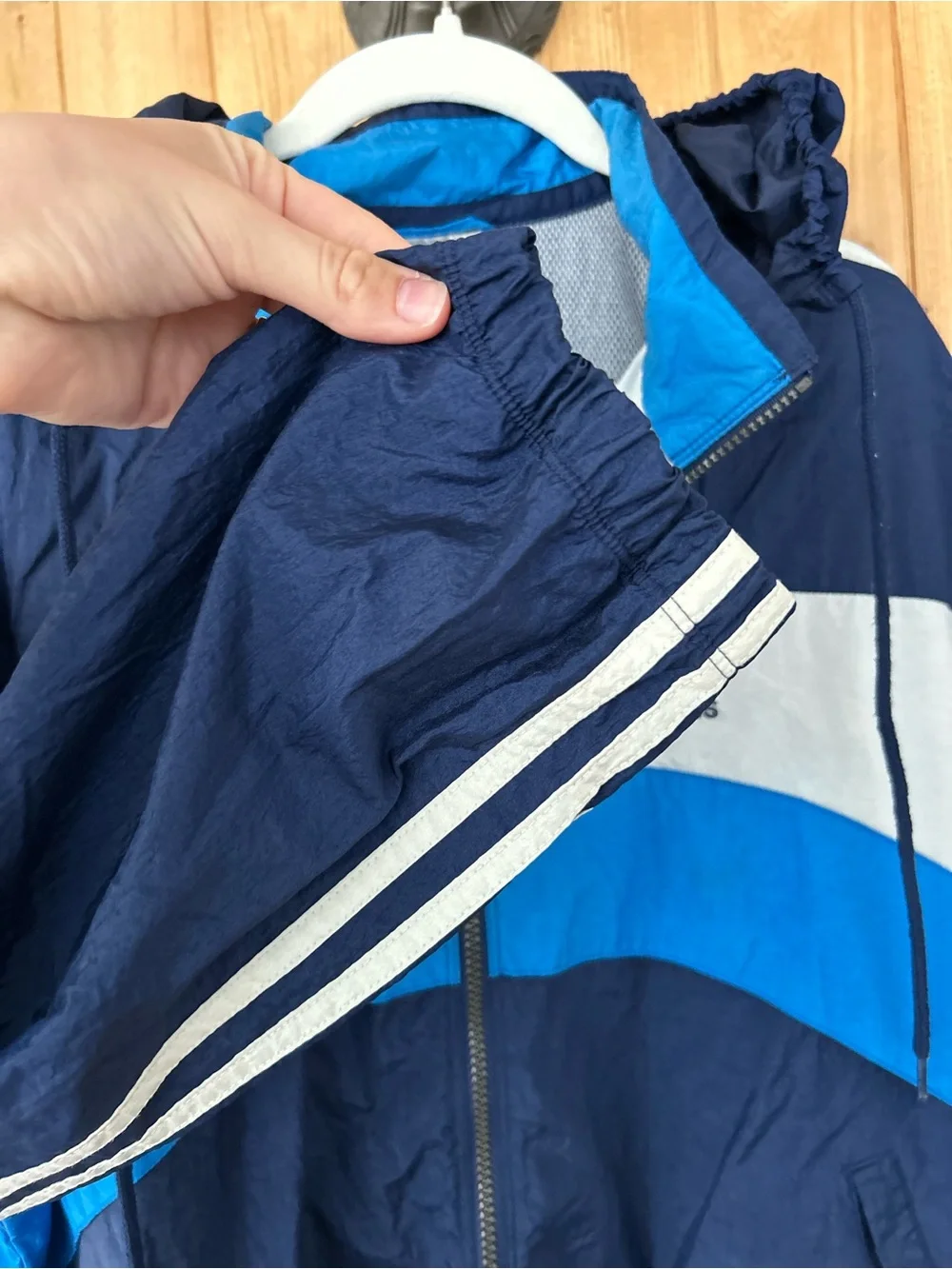 Vintage adidas Blue and White Windbreaker Jacket Size Large